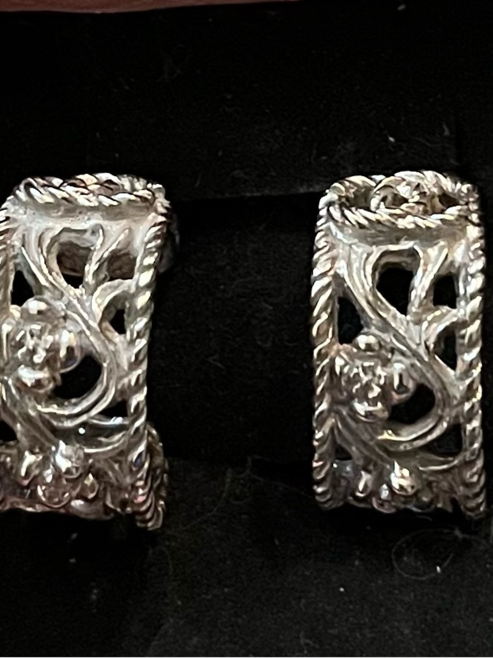 Authentic CHANEL  Silver Filigree Hoop Earrings